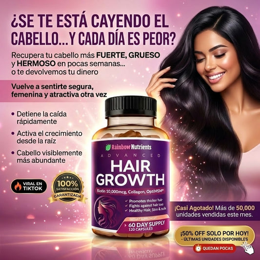 HairGrowth® [120 Capsulas]: Apoya el Crecimiento y Fortalecimiento Capilar (Biotina 10,000 mcg)