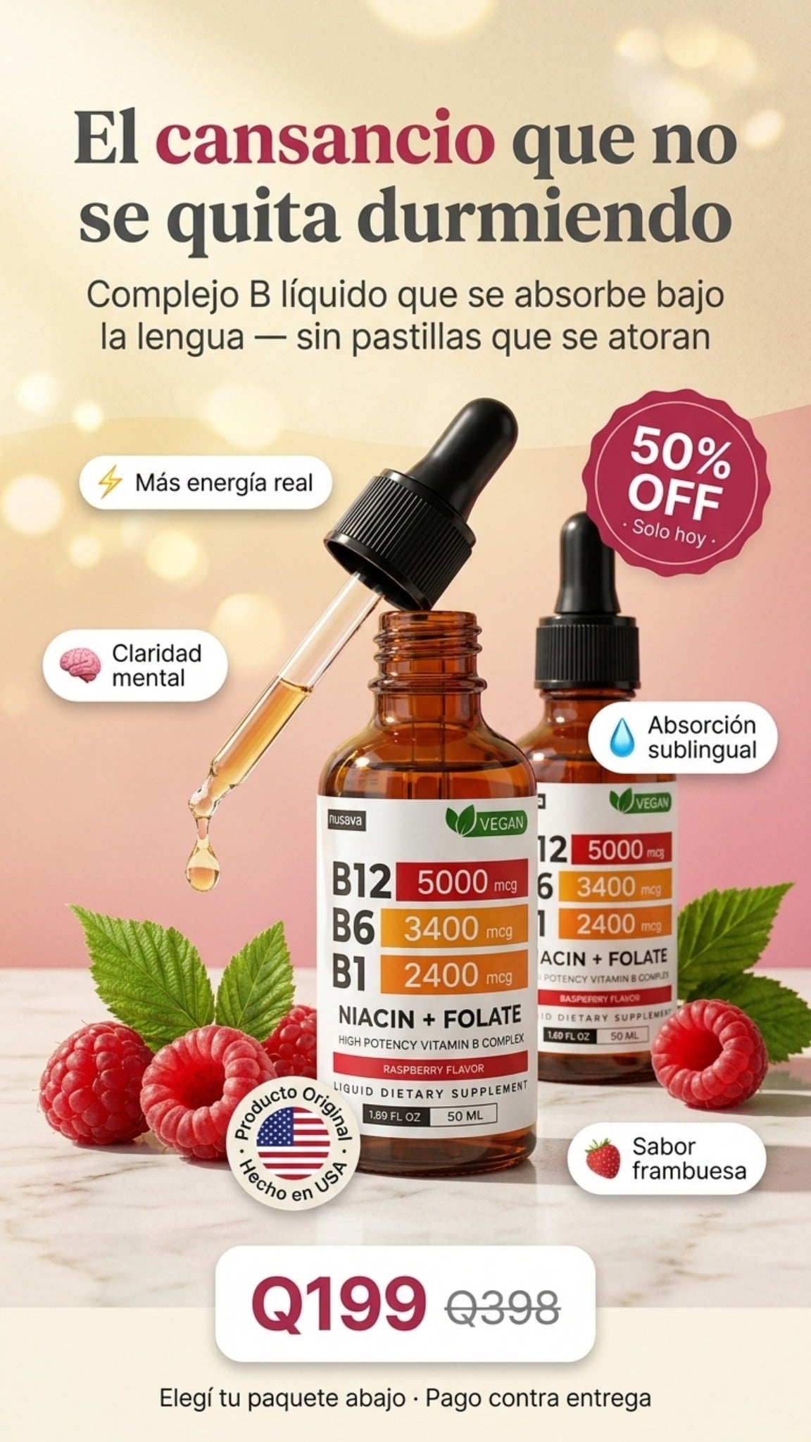 Complejo B líquido B12 + B6 + B1 — 2 frascos de 50 ml