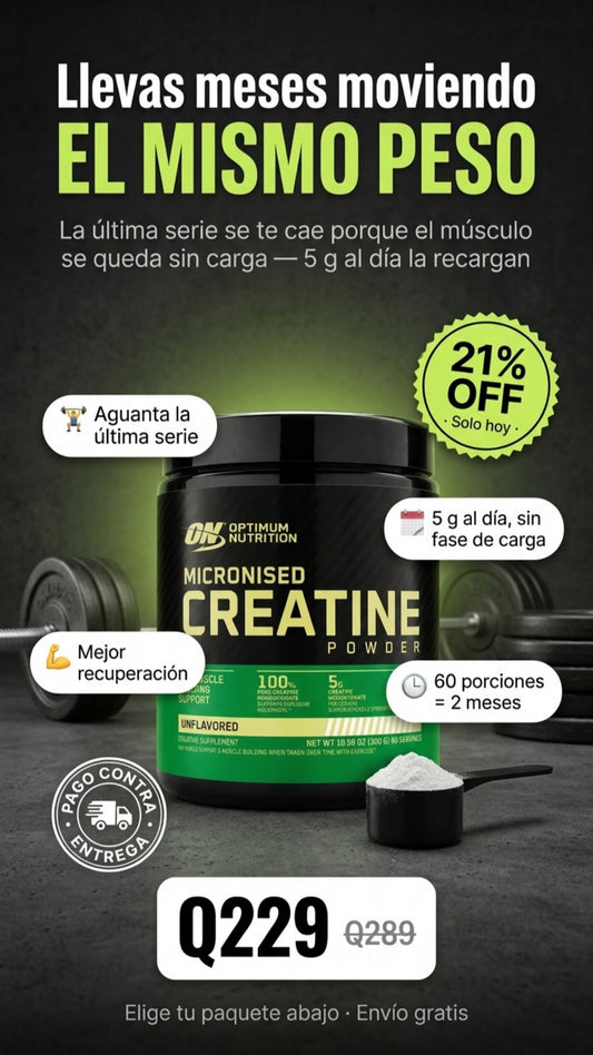 Creatina Micronizada Optimum Nutrition 300g - mas fuerza en la ultima serie