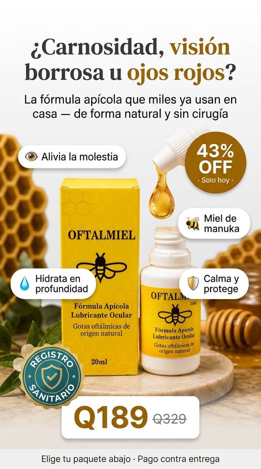 Oftalmiel — ¿carnosidad, visión borrosa u ojos rojos? Fórmula apícola con registro sanitario, 20ml, Q189