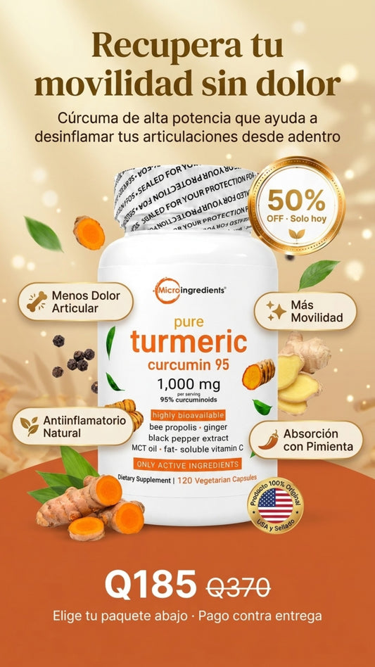 Turmeric Curcumin 95® [120 Cápsulas]: Alivia el Dolor Articular y Recupera tu Movilidad (Cúrcuma 1,000mg, Pimienta Negra, Jengibre y MCT)